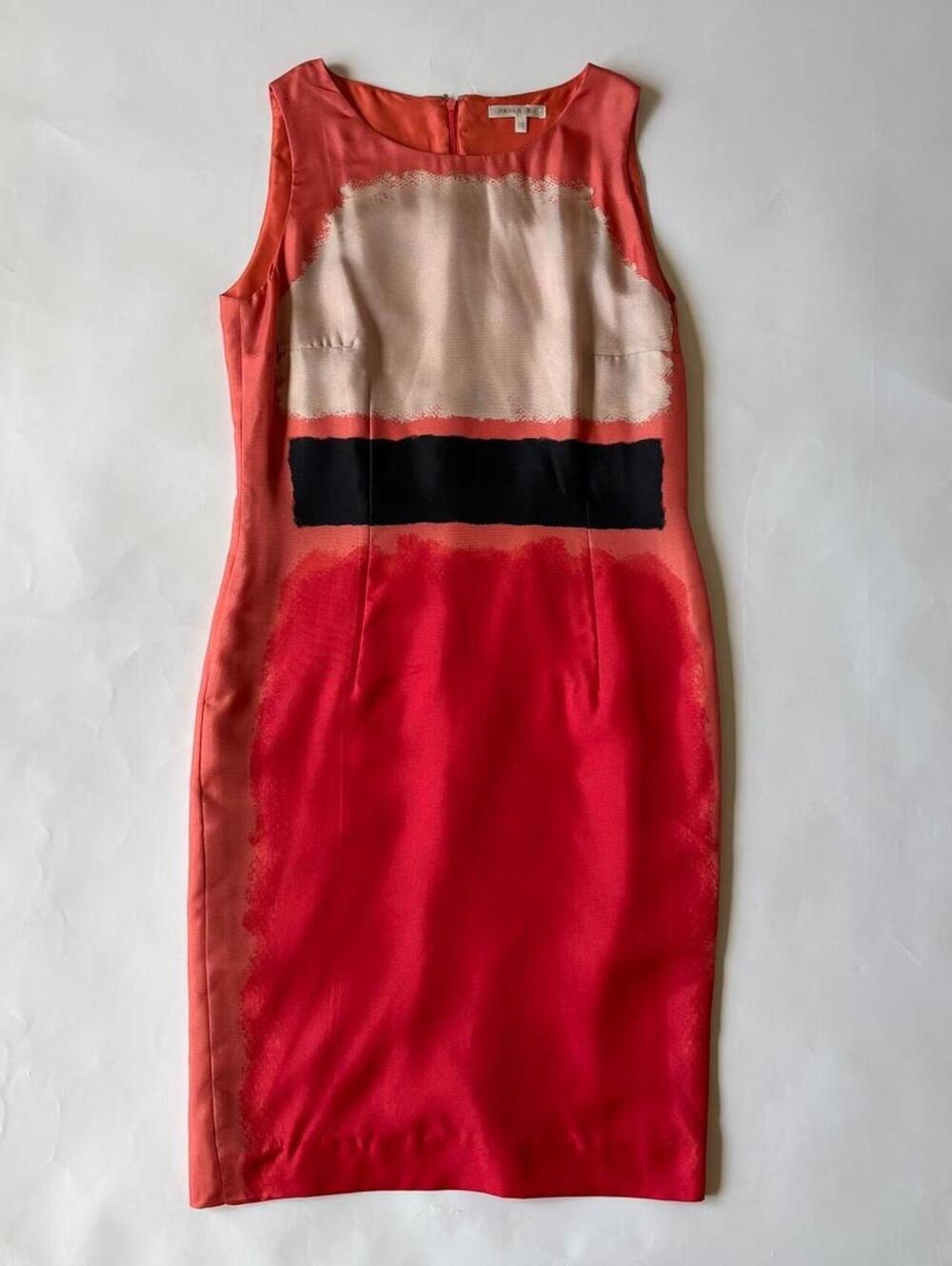PAULE KA 100% SILK ABSTRACT COLOR BLOCK SHEATH DRESS